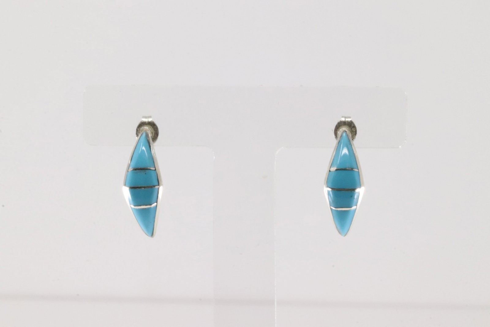 Native American Zuni Sterling Silver Turquoise Inlay Hoop Earring By Robert Kanesta.: This is aNative American Zuni Sterling Silver Turquoise Inlay Hoop Earring By Robert Kanesta.