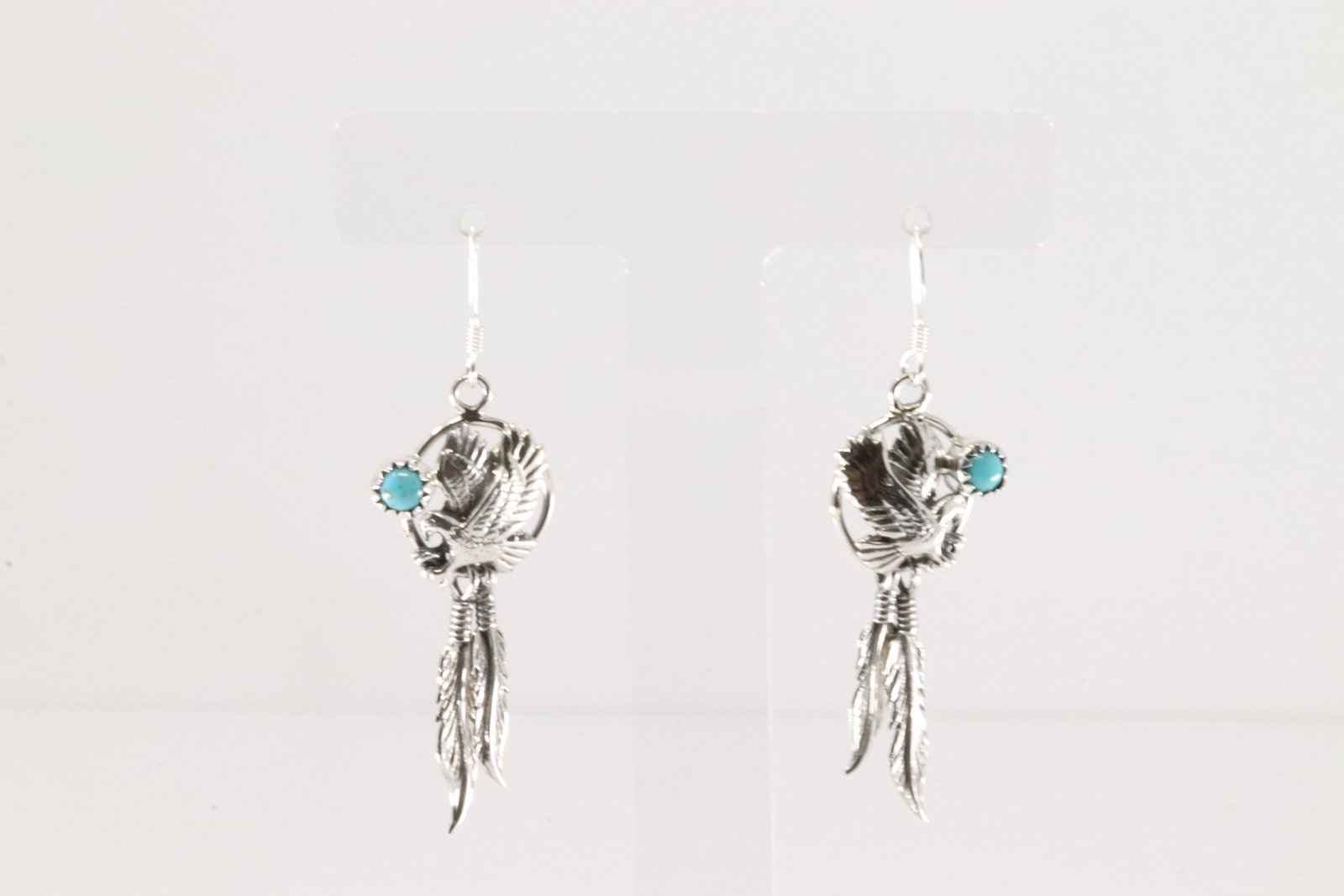 zEagle Dangling Earring's By Rosie Chee.: This is a tive America Navajo Sterling Silver Turquoise Eagle Dangling Earring's By Rosie Chee.