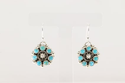 Native America Navajo Sterling Silver Kingman Turquoise Dangling Earring's By Fairren Begay