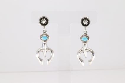 Native America Navajo Sterling Silver Turquoise Naja Post / Dangling Earring's By Gary Shorty.
