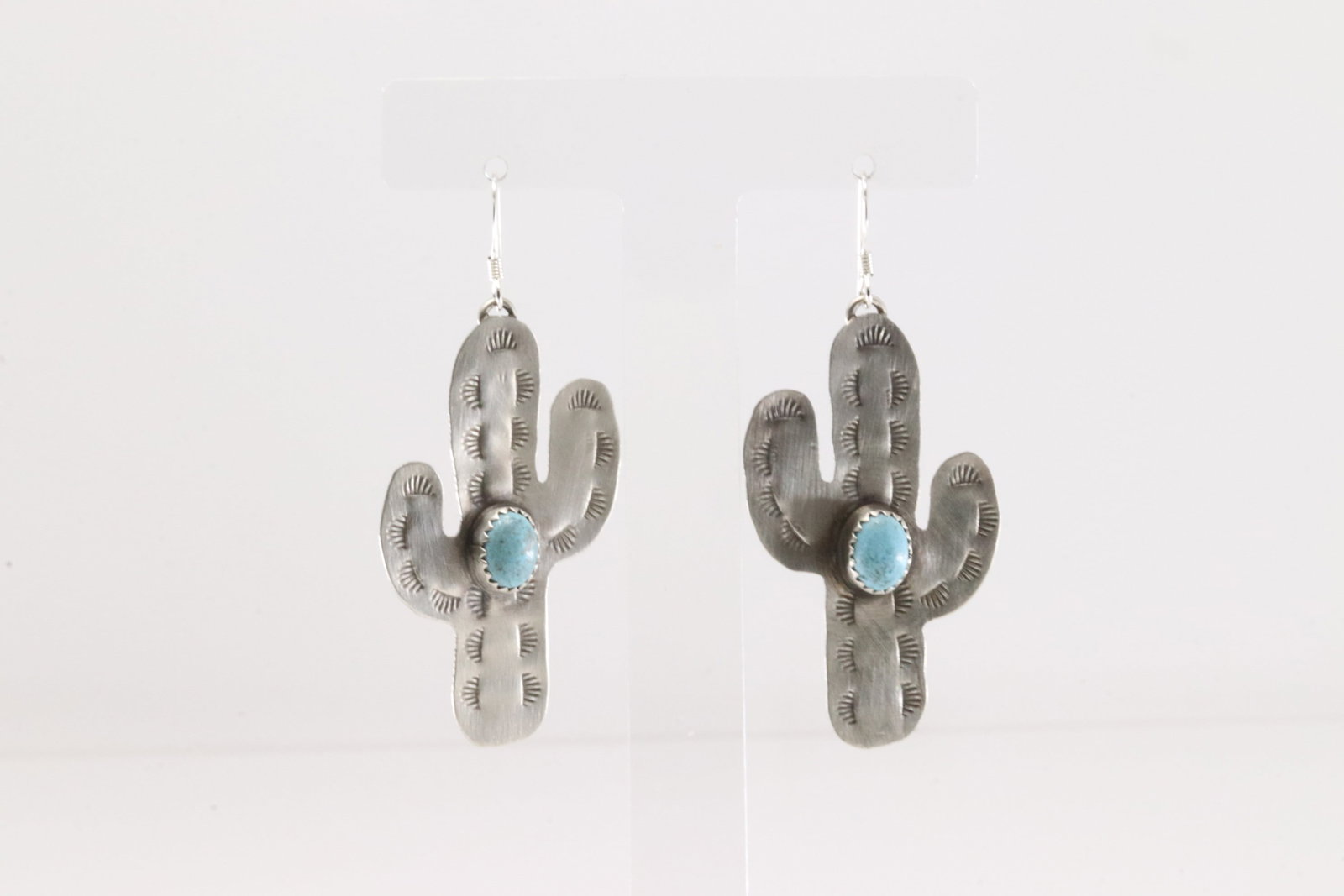 Native America Navajo Sterling Silver Turquoise Cactus Dangling Earring's By Aaron David.: This is a Native America Navajo Sterling Silver Turquoise Cactus Dangling Earring's By Aaron David.