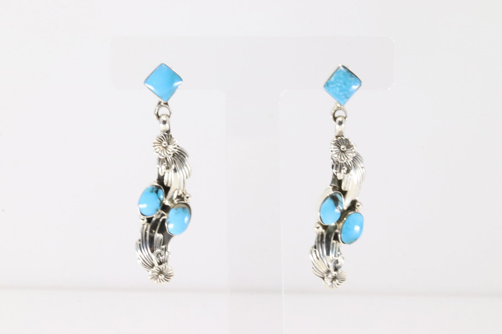 Native America Navajo Sterling Silver Turquoise Post Earring's By Loretta Delgarito.: This is a Native America Navajo Sterling Silver Turquoise Post Earring's By Loretta Delgarito.
