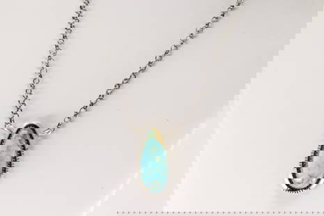 Native America Navajo Sterling Silver Kingman Turquoise Necklace By Alfred Martinez.: Thisis a Native America Navajo Sterling Silver Kingman Turquoise Necklace By Alfred Martinez. Necklace length: 16.00"