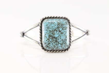 Native America Navajo Sterling Silver Number 8 Turquoise Bracelet Cuff By Augustine Largo.