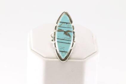 Native America Navajo Sterling Silver Turquoise Inlay Ring By B.E.