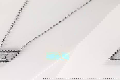 Native America Navajo Sterling Silver Kingman Turquoise Necklace By Augustine Largo.: This is a Native America Navajo Sterling Silver Kingman Turquoise Necklace By Augustine Largo. Necklace length: 16.00"