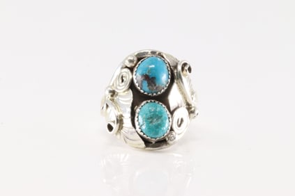 Native America Navajo Sterling Silver Turquoise Ring By B.