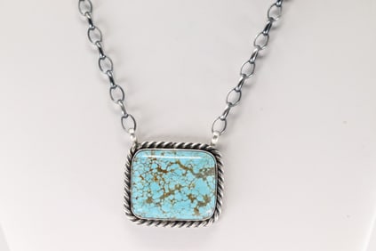 Native America Navajo Sterling Silver Number 8 Turquoise Necklace By Augustine Largo.