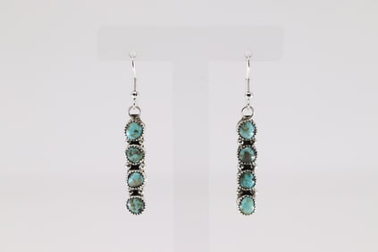 Native America Navajo Sterling Silver Kingman Turquoise Dangling Earring's By Maxine Ramirez.