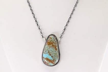 Native America Navajo Sterling Silver Number 8 Turquoise Necklace By Johnny Dixon.