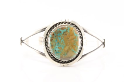 Native America Navajo Sterling Silver Kingman Turquoise Bracelet Cuff By Augustine Largo.
