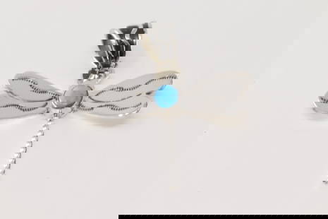 Native America Navajo Sterling Silver Turquoise Dragonfly Pendant By Brandon Belin.: This is a Native America Navajo Sterling Silver Turquoise Dragonfly Pendant By Brandon Belin.