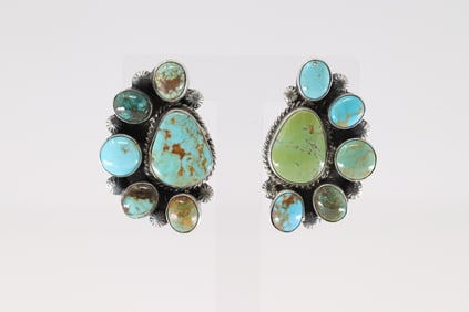 Native America Navajo Sterling Silver Kingman Turquoise Post Earring's By Elouise Kee.