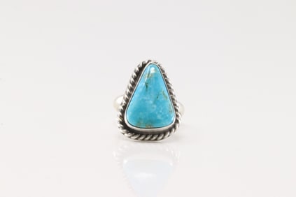 Native America Navajo Sterling Silver Turquoise Ring By Dixon.