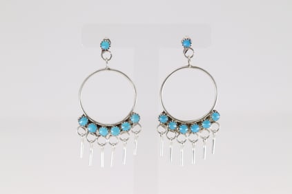 Native America Zuni Sterling Silver Kingman Turquoise Post / Dangling Earring's.