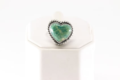 Native America Navajo Sterling Silver Turquoise Heart Ring By Dixon.