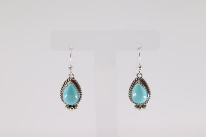 Native America Navajo Sterling Silver Kingman Turquoise Dangling By Trish Largo.