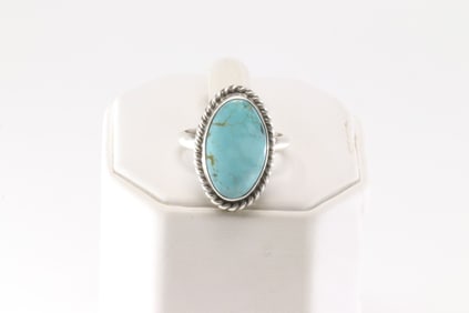 Native America Navajo Sterling Silver Turquoise Ring By Dixon.