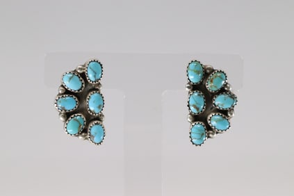 Native America Navajo Sterling Silver Kingman Turquoise Post Earring's By Maxine Ramirez.