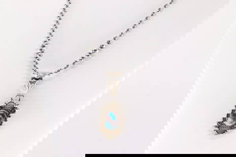 Native America Navajo Sterling  Silver Kingman Turquoise Pendant By Rosita Calidi. With Sterling: This is a Native America Navajo Sterling Silver Kingman Turquoise Pendant By Rosita Calidi. With Sterling Silver Pearl Beaded Machine Made Necklace. Neckalce length: 24.00"