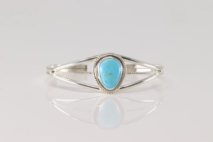 Native America Navajo Sterling Silver Turquoise Bracelet Cuff By P.Skeets.