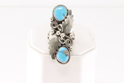 Native America Navajo Sterling Silver Turquoise Ring By H.Begay.