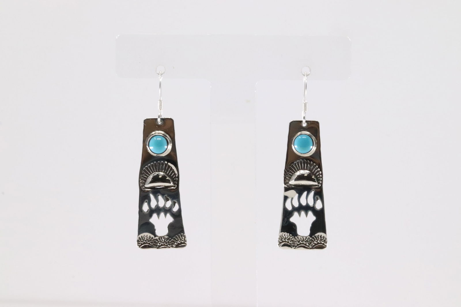 Native America Navajo Sterling Silver Turquoise Bear Paw Dangling Earring's By Jeff James Jr. (1 of 3)