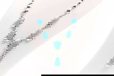 Native America Navajo Sterling Silver Blue Opal Necklace By Clem Nalwood.: This is a Native America Navajo Sterling Silver Blue Opal Necklace By Clem Nalwood. Necklace length: 22.00"