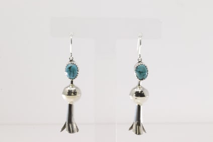Native America Navajo Sterling Silver Turquoise Blossom Dangling Earring's By Emily Tsosie.