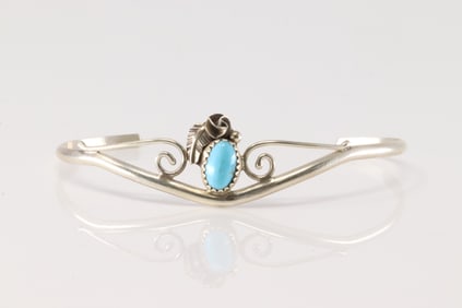 Native America Navajo Sterling Silver Turquoise Bracelet Cuff C.