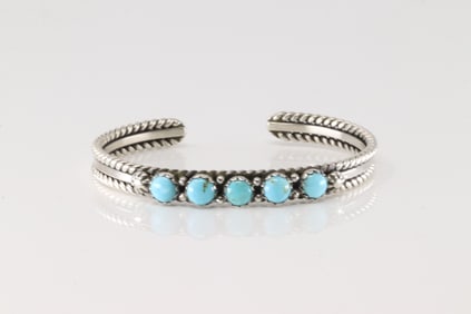 Native America Navajo Sterling Silver Turquoise Bracelet Cuff R.King.