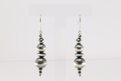 Native America Navajo Sterling Silver Pearl Beaded Dangling Earring's.