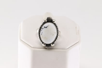 Native America Navajo Sterling Silver White Buffalo Ring By Eugene Belone.