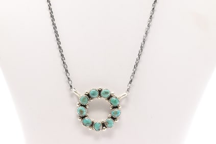 Native America Navajo Sterling Silver Kingman Turquoise Necklace By Maxine Ramiez.