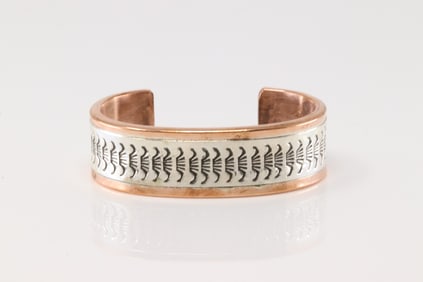 Native America Navajo Sterling Silver Copper Bracelet Cuff By Wylie Secatero.