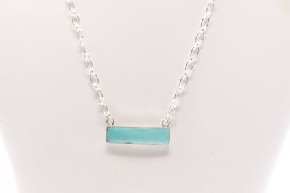 Native America Navajo Sterling Silver Turquoise Necklace By Arlene Lewis.