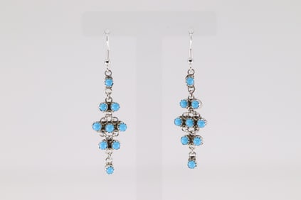 Native America Navajo Sterling Silver Turquoise Dangling Earring's By Sylvya Chee.