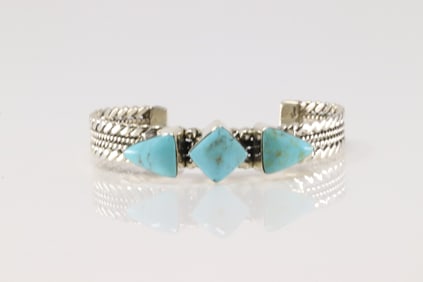 Native America Navajo Sterling Silver Turquoise Bracelet Cuff By Mike Smith.