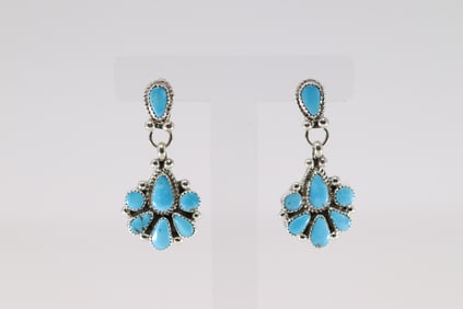 Native America Navajo Sterling Silver Kingman Turquoise Post Earring's By Alicia Wilson.