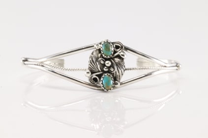 Native America Navajo Sterling Silver Turquoise Bracelet Cuff By Harris Largo.
