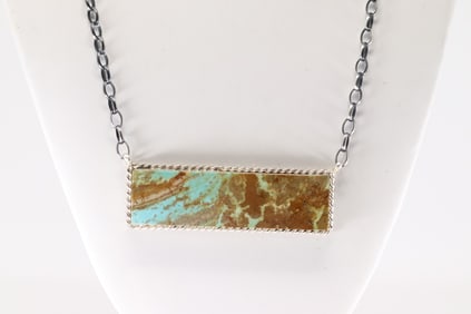 Native America Navajo Sterling Silver Number 8 Turquoise Necklace By Brandon Etcitty.