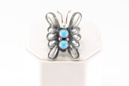 Native America Navajo Sterling Silver Turquoise Butterfly Ring By Yazzie.
