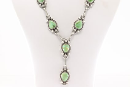 Native America Navajo Sterling Silver Sonora Gold Turquoise Necklace By Derrick Gordon.
