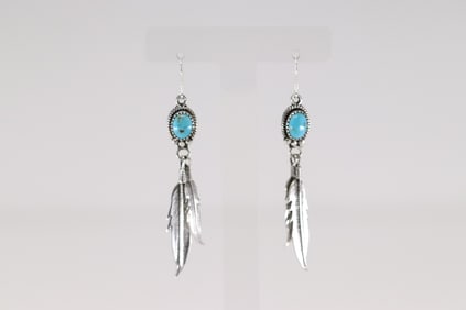 Native America Navajo Sterling Silver Turquoise Dangling Earring's By Rita Largo.