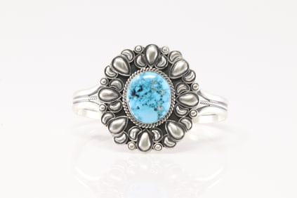Native America Navajo Sterling Silver Kingman Turquoise Bracelet Cuff By Errick.