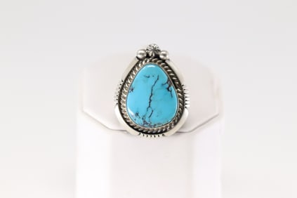 Native America Navajo Sterling Silver Turquoise Ring By A.M.