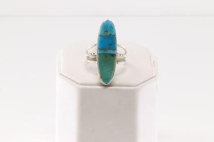 Native America Navajo Sterling Silver Turquoise Inlay Ring By H.Smith.