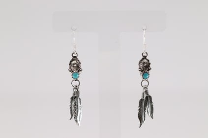Native America Navajo Sterling Silver Turquoise Dangling Earring's By Sharon McCarthy.