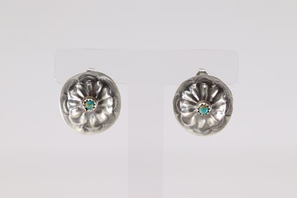 Native America Navajo Sterling Silver Turquoise Conch Post Earring's By Joan Begay.