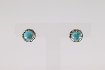 Native America Navajo Sterling Silver Kingman Turquoise Post Earring's By Esther White.